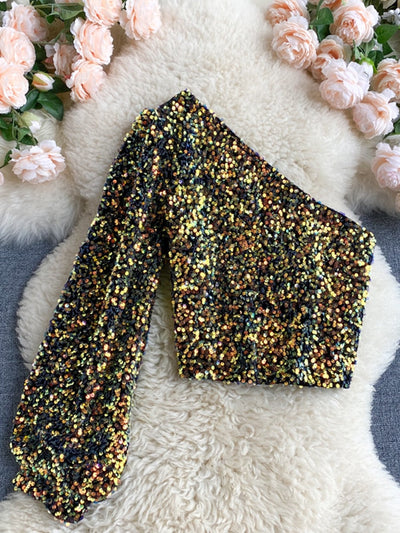 Fleur Glitter One Shoulder Top