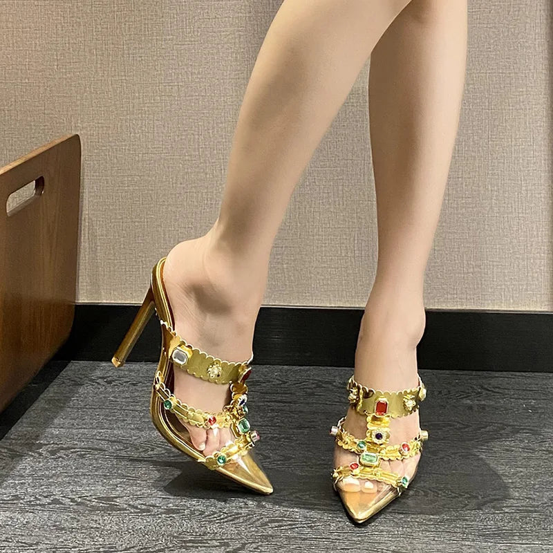 Luna - Gemstone-studded and transparent stilettos