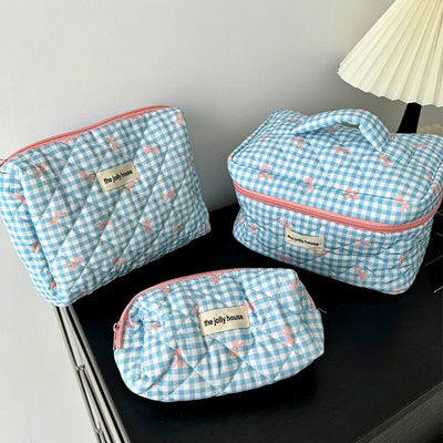 TidyBow - Dames Make-uptas Set met Geruite Strik
