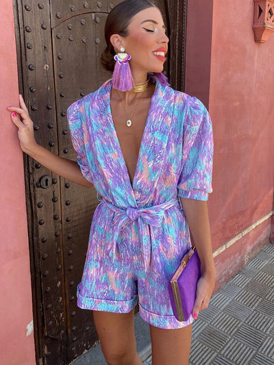 Elinne - Gedrukte Playsuit met V-hals