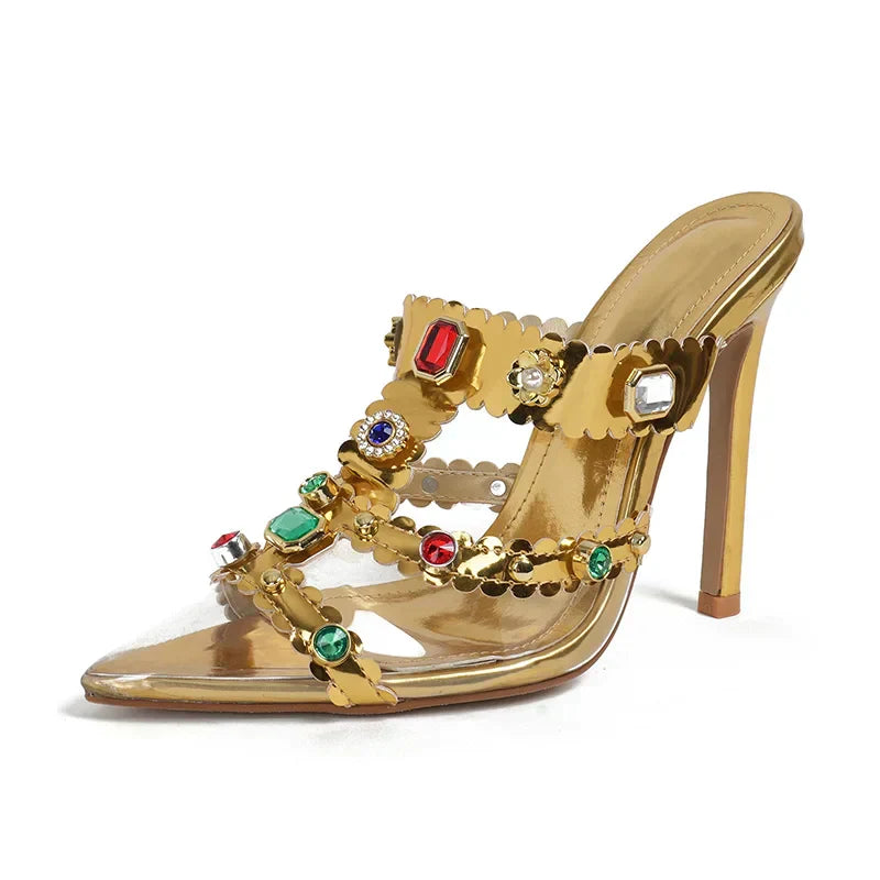 Luna - Gemstone-studded and transparent stilettos