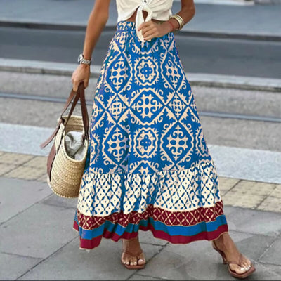 Juliana - Maxi skirt with ethnic pattern and ruffled hem