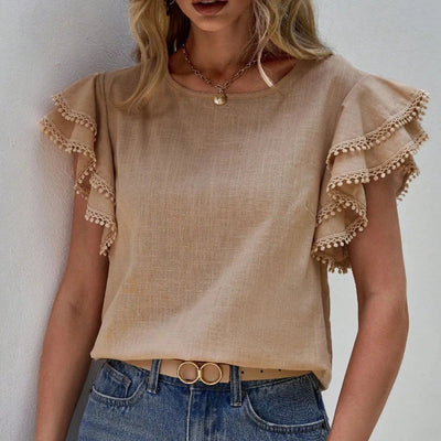 Camillia - Vrouwelijke Blouse met Ruchesmouwen