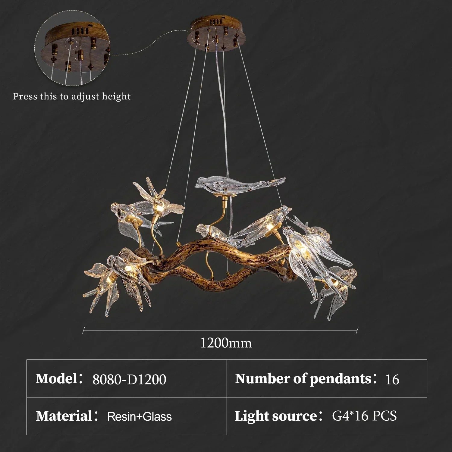 Sylverra - Swallow Branch Chandelier Pendant Lamp