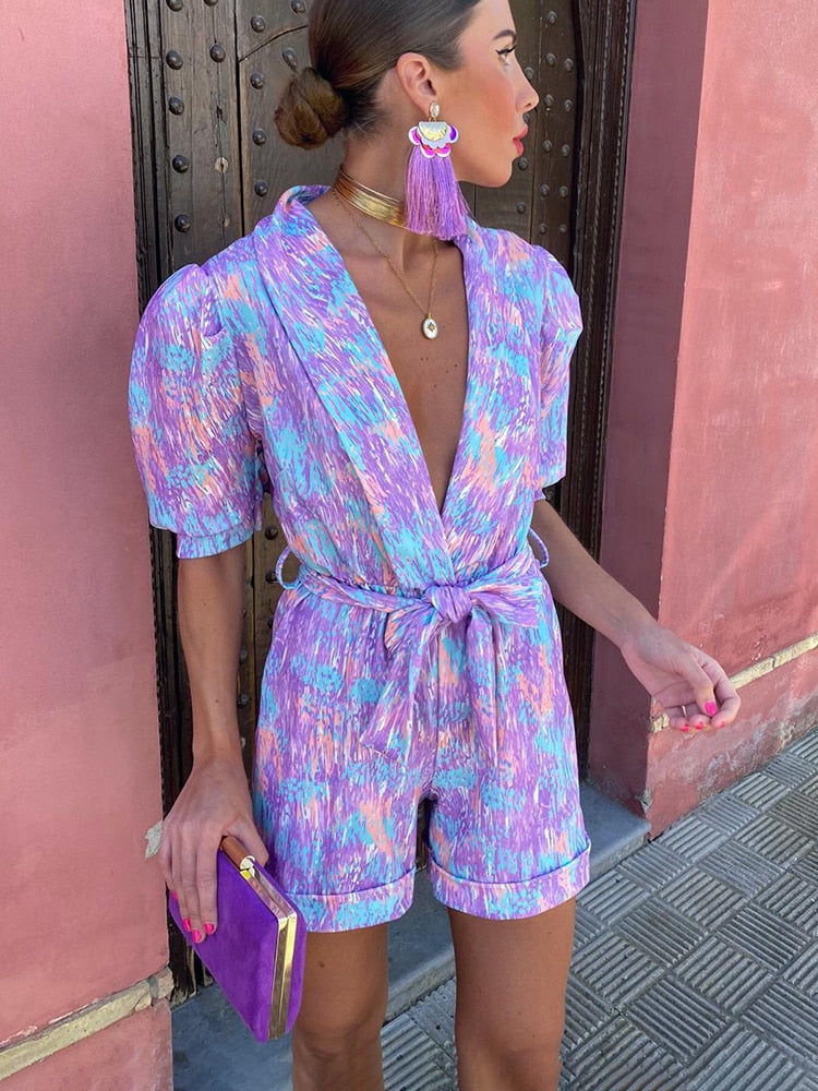Elinne - Gedrukte Playsuit met V-hals