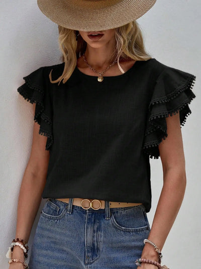 Camillia - Vrouwelijke Blouse met Ruchesmouwen