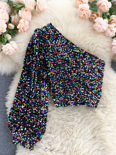 Fleur Glitter One Shoulder Top