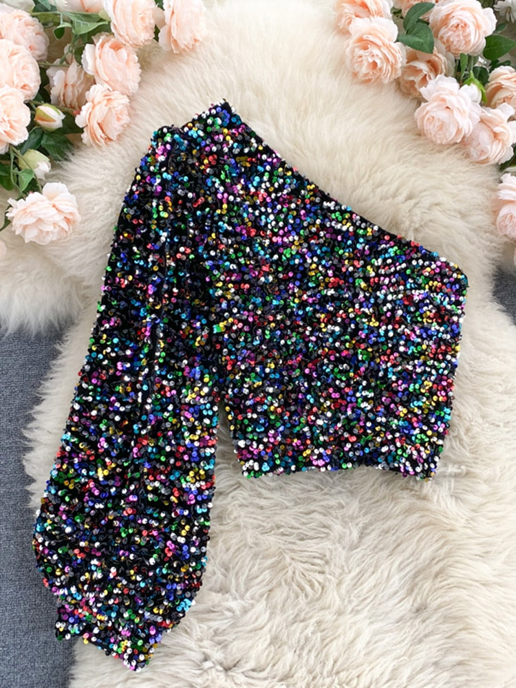 Fleur Glitter One Shoulder Top