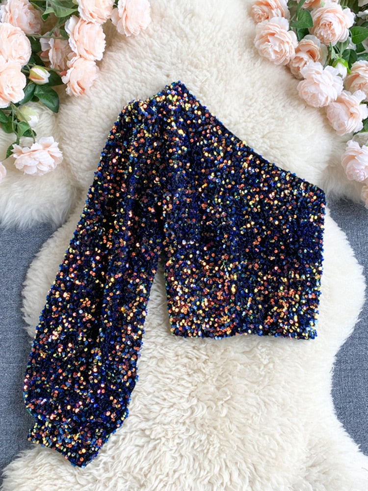 Fleur Glitter One Shoulder Top