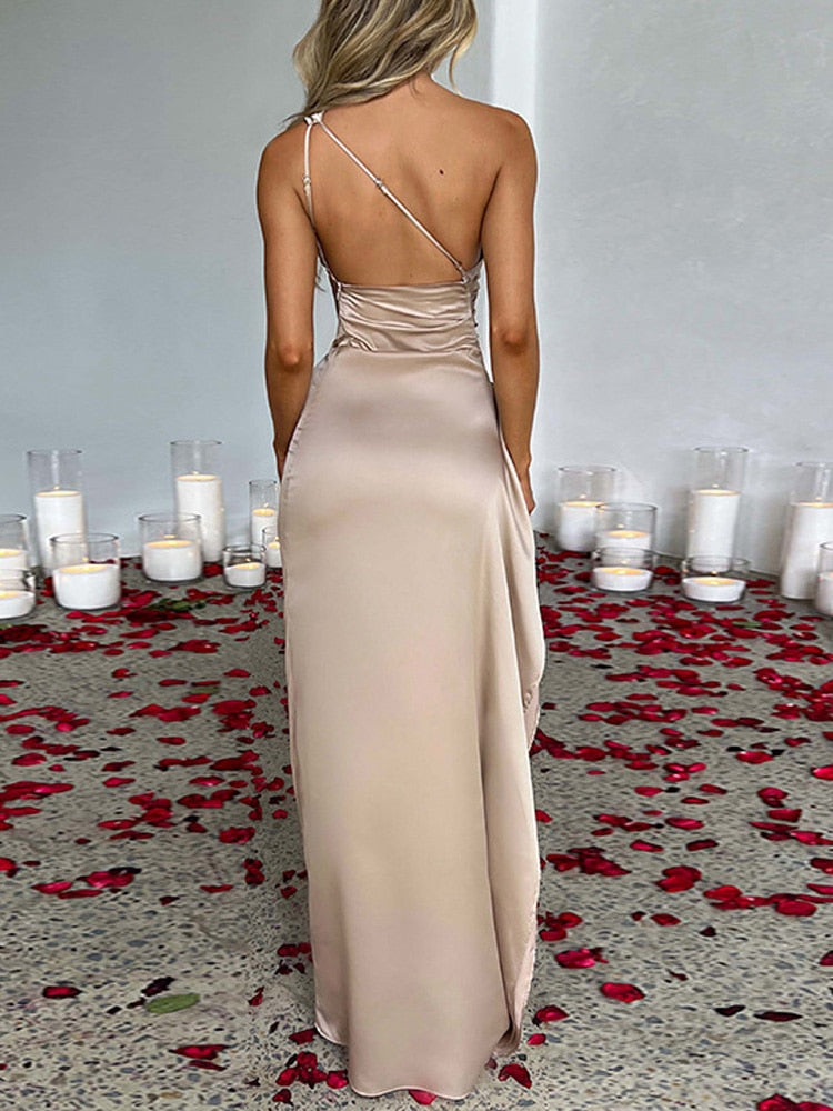 Daline - One-Shoulder Satijnen Jurk met Split