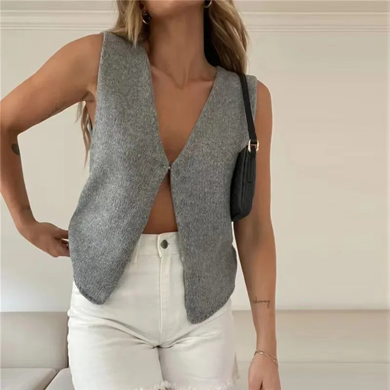 Gonda - Gray Sleeveless Vest Top