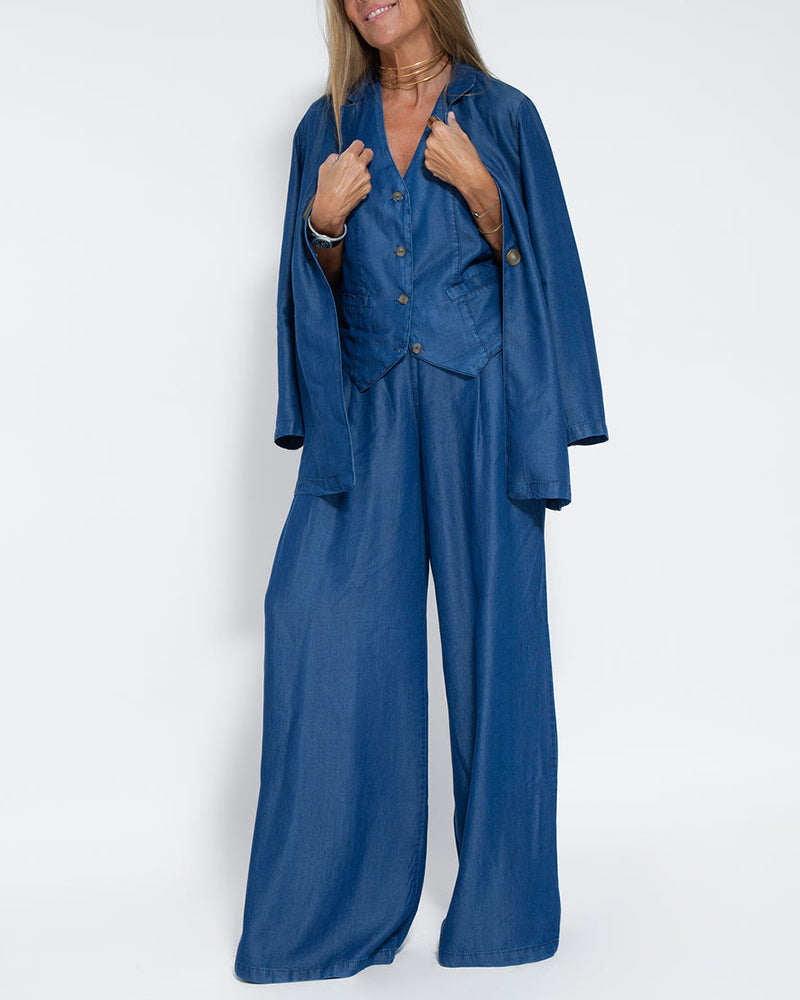 GRACEY | Elegant linen cardigan and wide-leg pants set