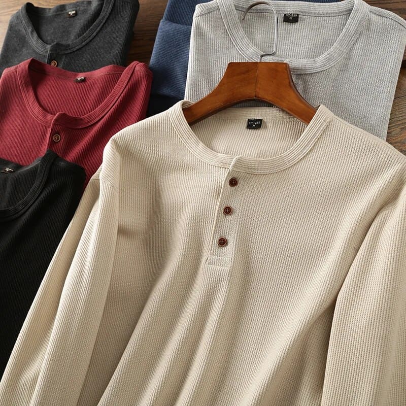 Klassiek henley-shirt met lange mouwen voor mannen