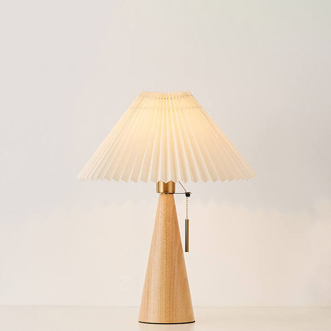 Zenori – Minimalist Wooden LED Table Lamp Pleated Fabric