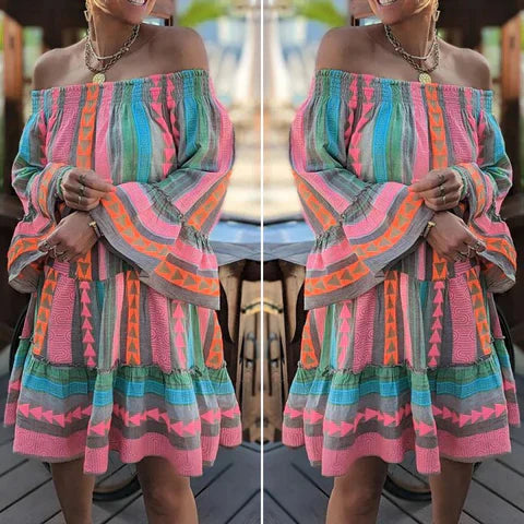 Dottie - stijlvolle off shoulder jurk met uitlopende mouwen