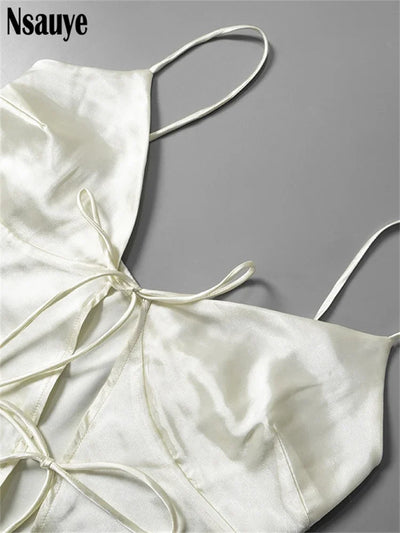 Gwyneth - Satin Tie-Up Hollow Out Crop Top