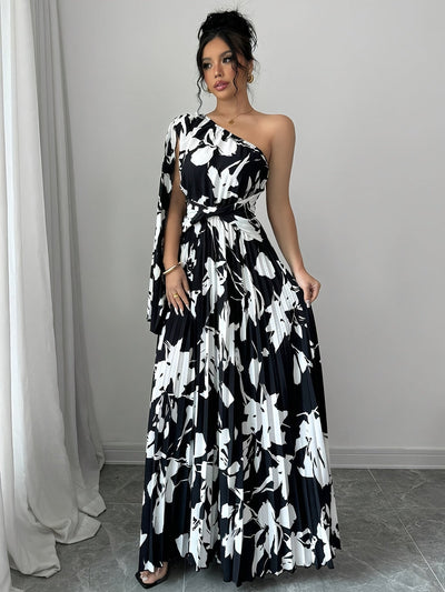 Sandra | Elegante Maxi Jurk met One-Shoulder en Bloemenprint