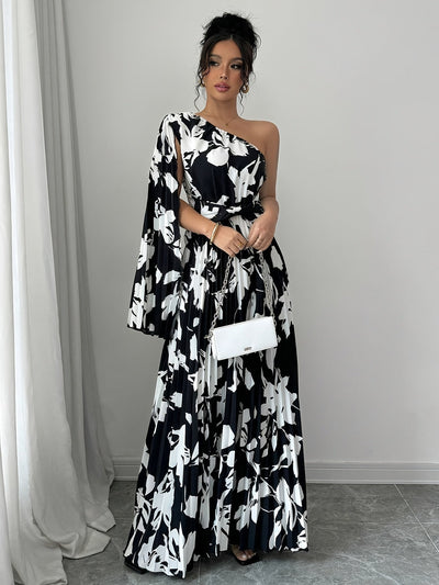 Sandra | Elegante Maxi Jurk met One-Shoulder en Bloemenprint