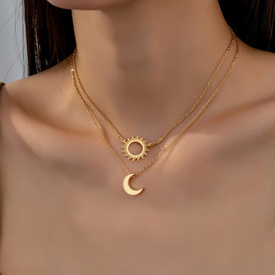 Sanne | Verfijnde Dubbele Ketting met Zon & Maan Hanger