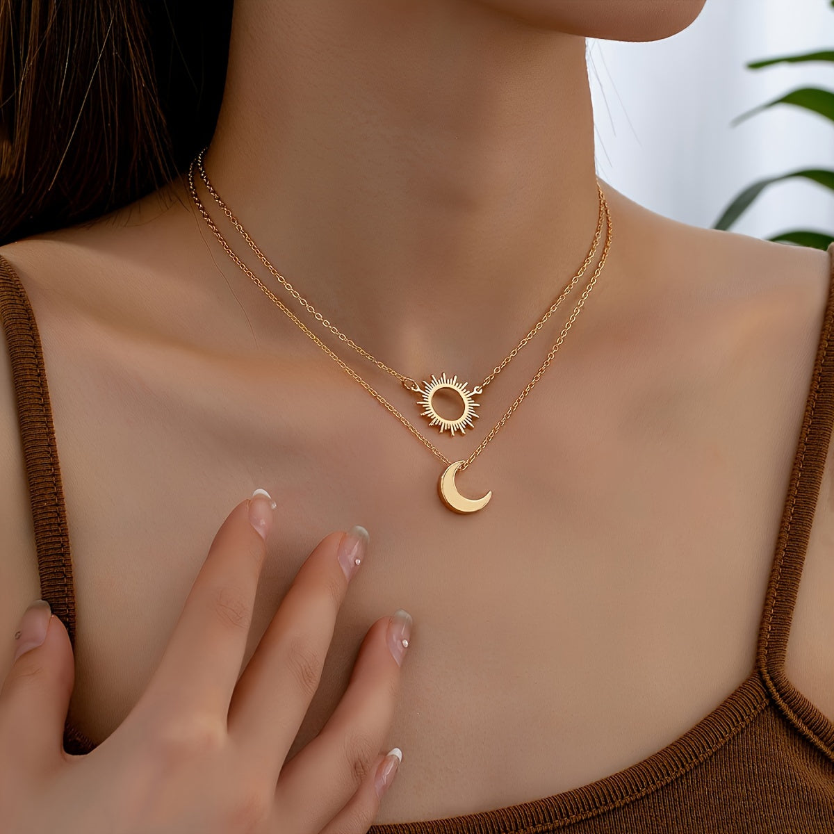 Sanne | Verfijnde Dubbele Ketting met Zon & Maan Hanger