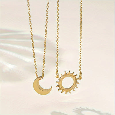 Sanne | Verfijnde Dubbele Ketting met Zon & Maan Hanger