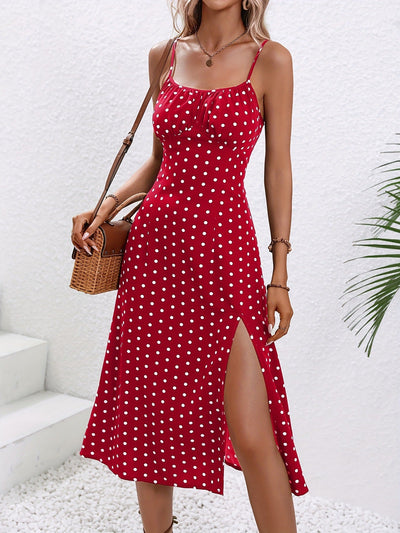 Sara | Polka Dot Midi Jurk met Elegante Split