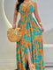 Sarah | Elegante Tropische Bloemenprint Halter Maxi Jurk met Knoopriem