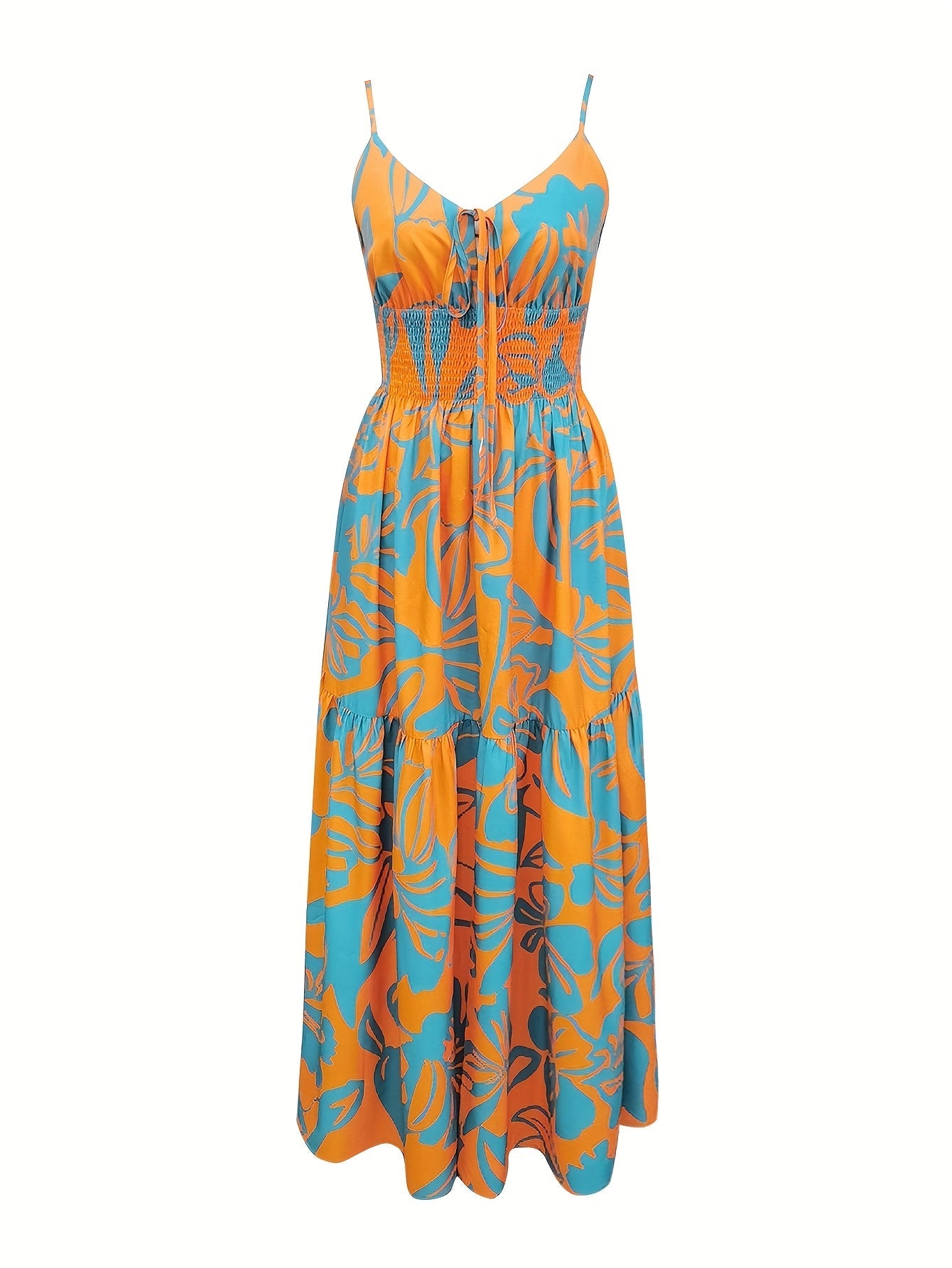 Sarah | Elegante Tropische Bloemenprint Halter Maxi Jurk met Knoopriem