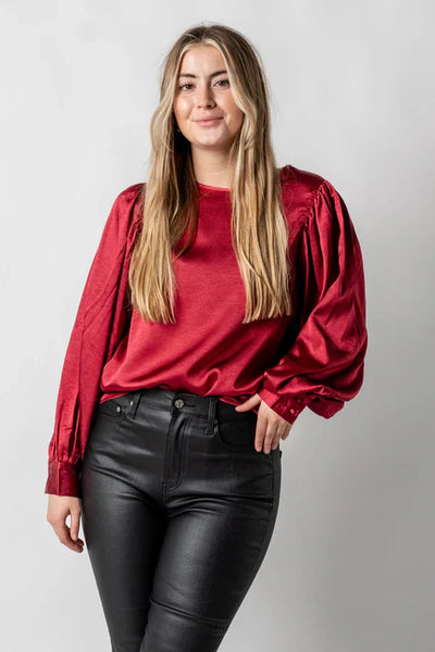 Satijnen blouse met ballon mouwen