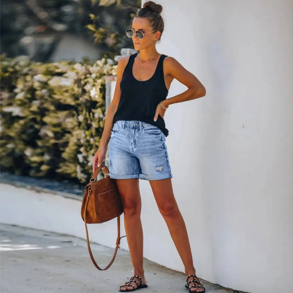 Liva - High-Waisted Denim Shorts