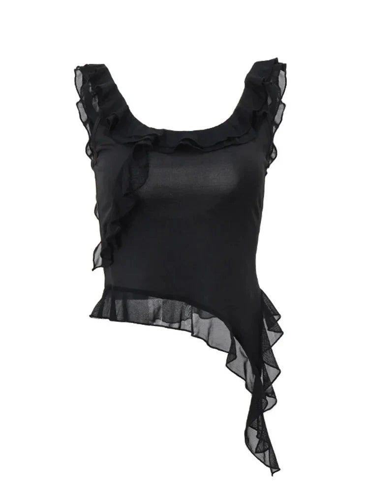 Giliaan - Chic Black Top with Ruffles