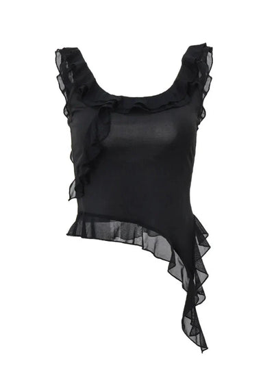 Giliaan - Chic Black Top with Ruffles