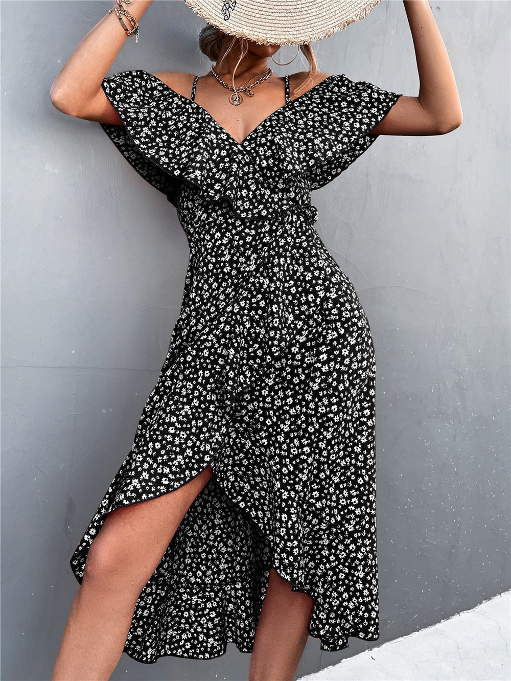 Alicia - bloemenjurk off shoulder