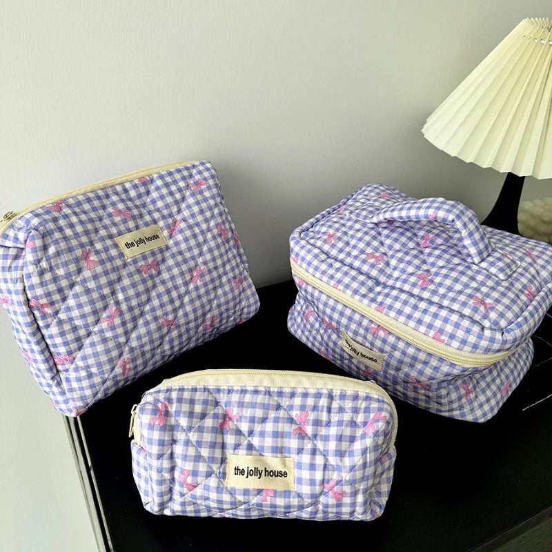 TidyBow - Dames Make-uptas Set met Geruite Strik