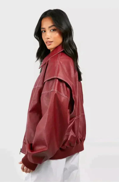 Hazel - Oversized leather bomber jacket