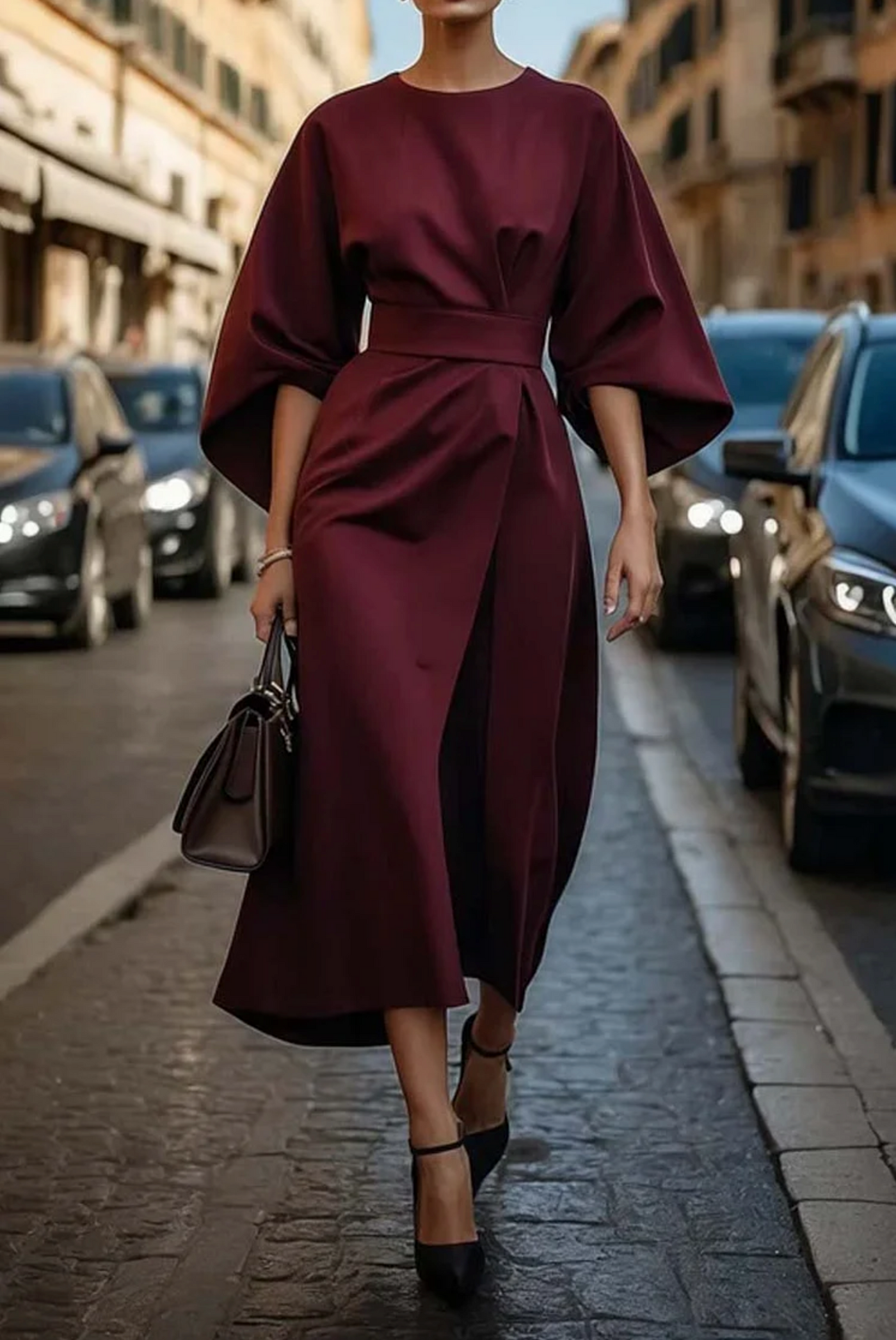 Sofia jurk - tijdloze elegantie met lantaarnmouwen en ceintuur