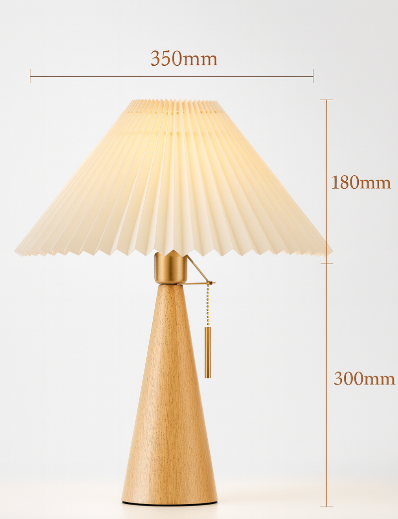 Zenori – Minimalist Wooden LED Table Lamp Pleated Fabric