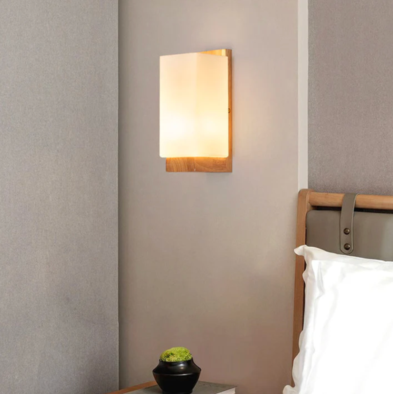 Wiora - Wood Wall Light Frosted Shade Sconce