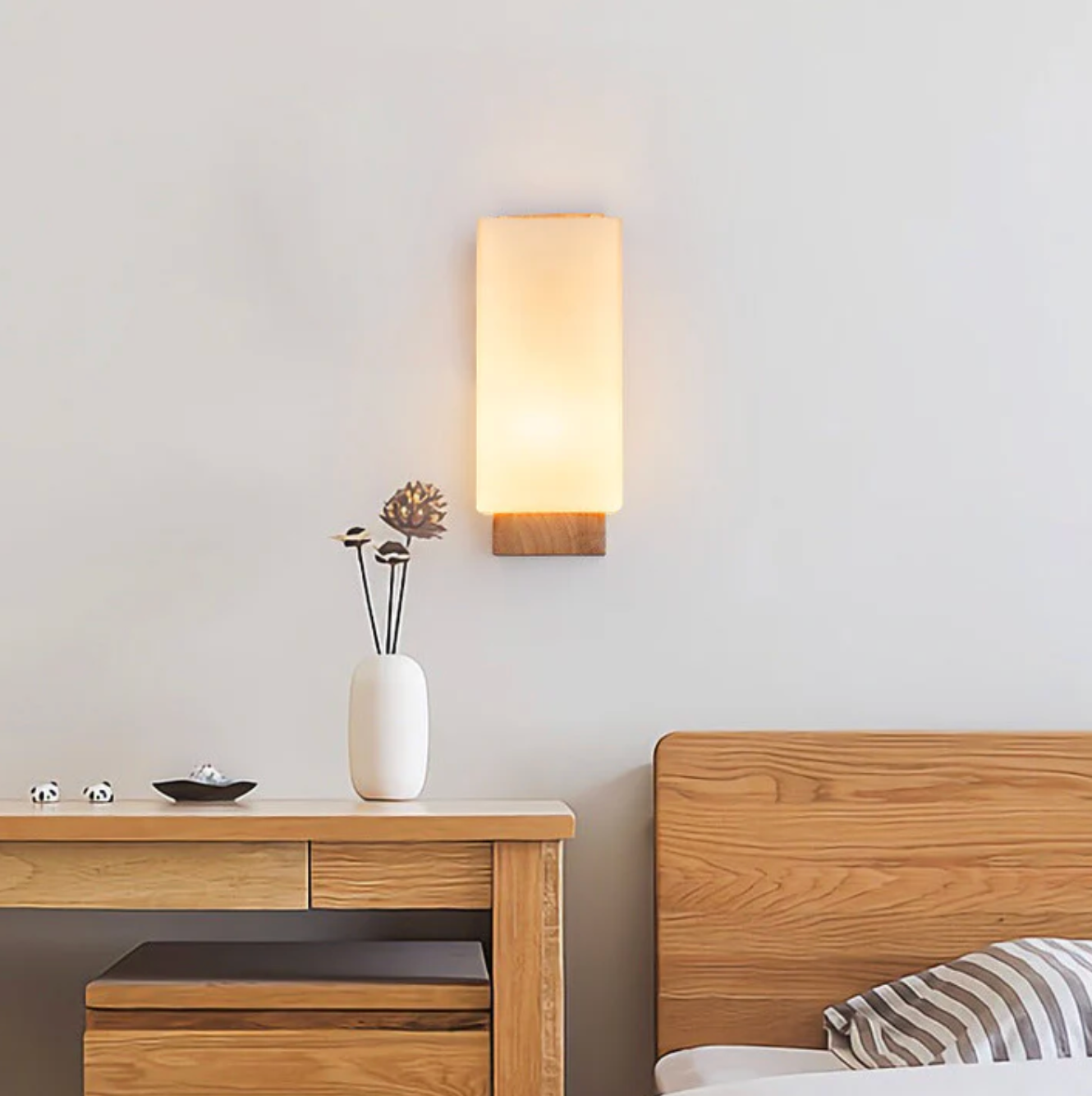 Wiora - Wood Wall Light Frosted Shade Sconce