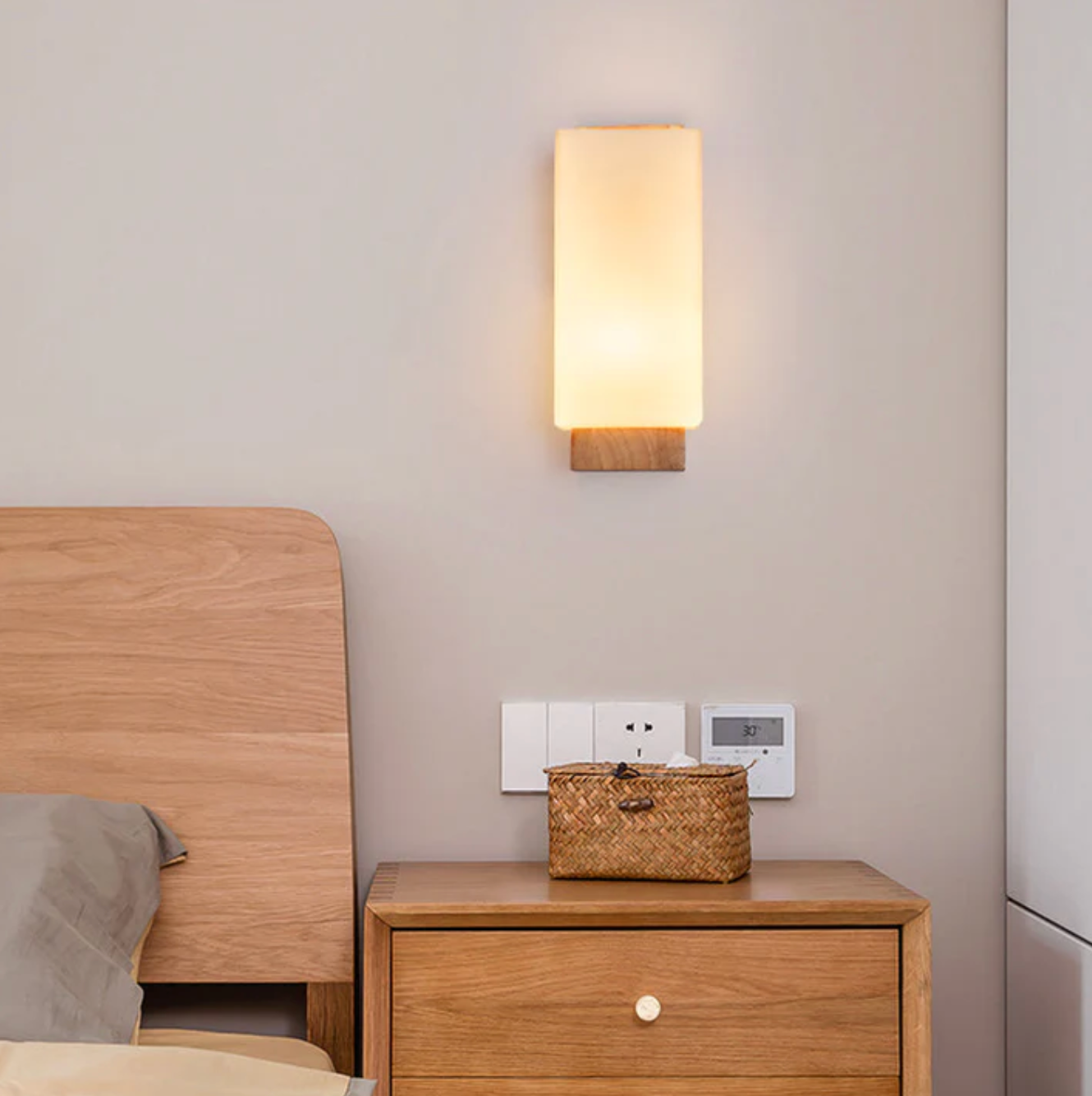 Wiora - Wood Wall Light Frosted Shade Sconce