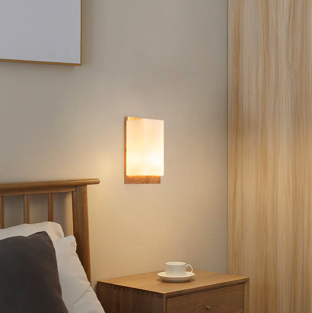 Wiora - Wood Wall Light Frosted Shade Sconce