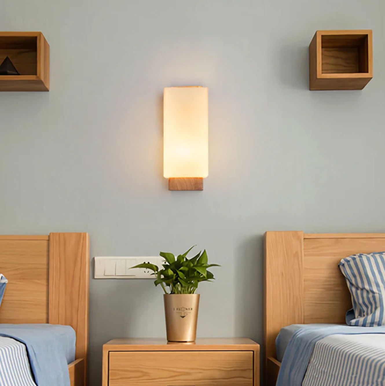 Wiora - Wood Wall Light Frosted Shade Sconce