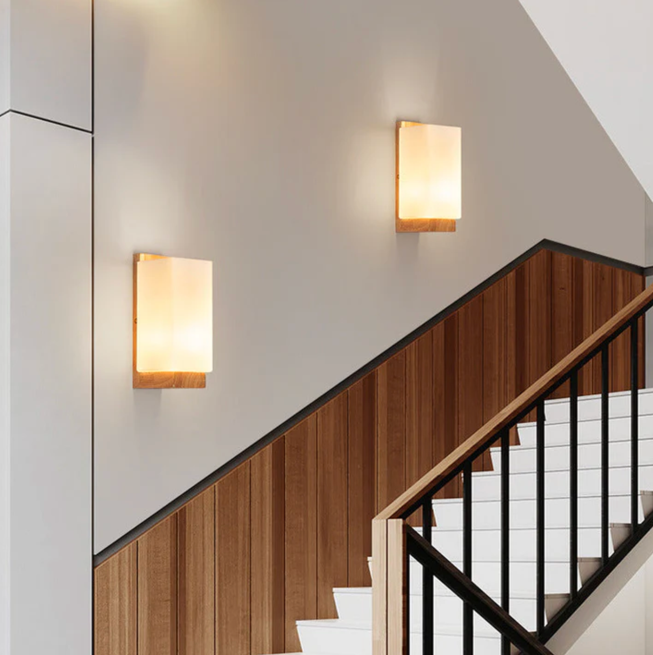 Wiora - Wood Wall Light Frosted Shade Sconce