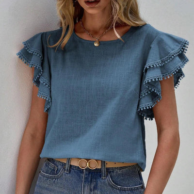 Camillia - Vrouwelijke Blouse met Ruchesmouwen