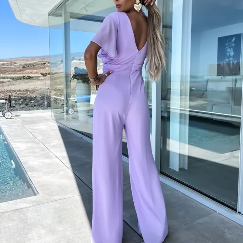 Hellen - Deep V-neck wide leg jumpsuit