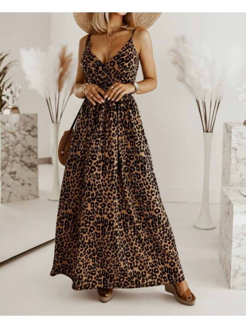 Gigi - Leopard Print Spaghetti Strap Maxi Dress