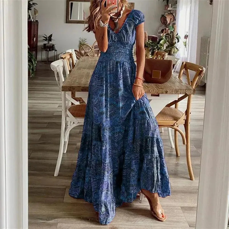 Desire - stijlvolle lange jurk met korte mouwen in bohemian stijl