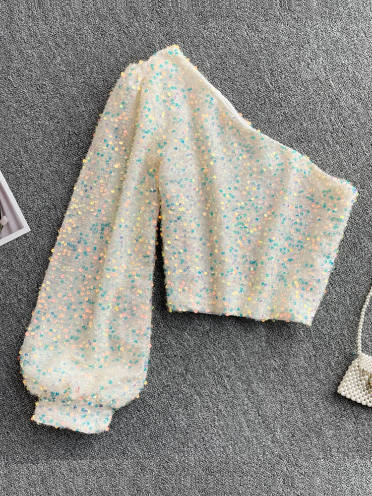 Fleur Glitter One Shoulder Top