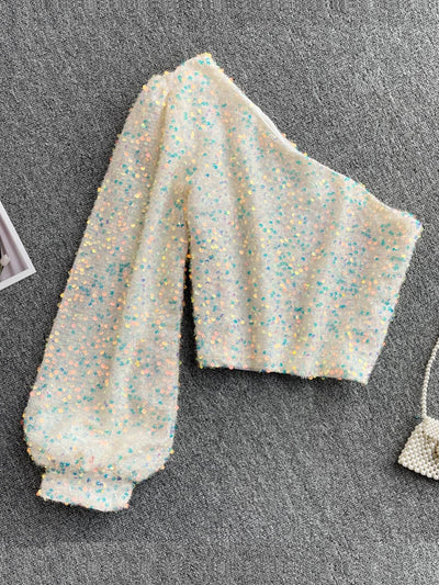 Fleur Glitter One Shoulder Top