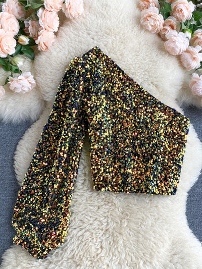 Fleur Glitter One Shoulder Top